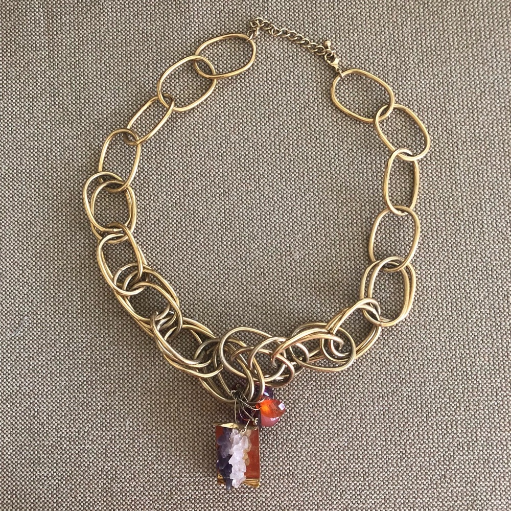 IMAN Gold Chain Link Necklace with Pendant